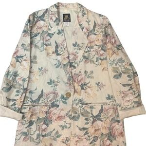 San Moire Vintage Woman Size S 80's Floral Pastel Oversized Retro Grandma Blazer